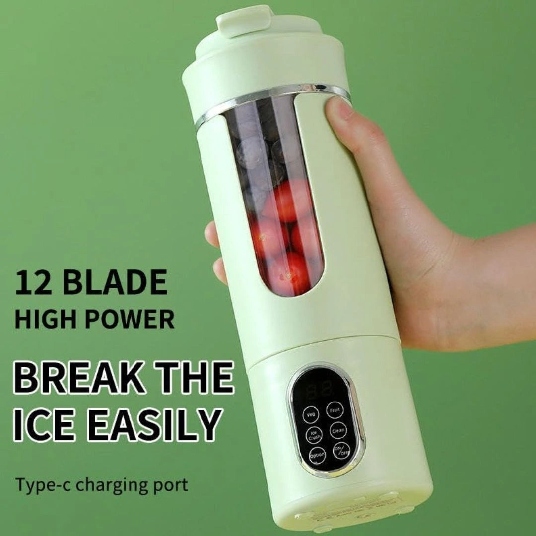 Juicer cup blending a smoothie