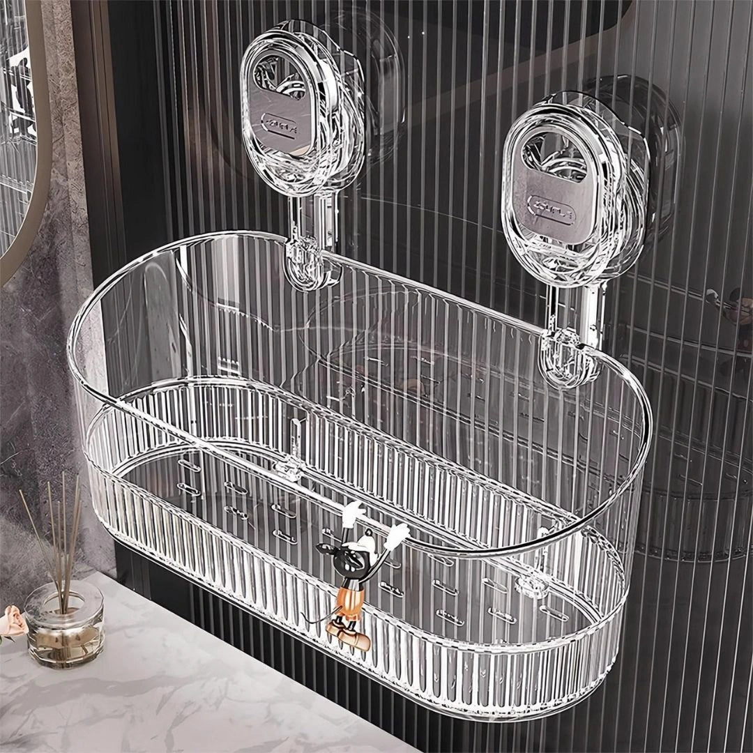 Bathroom shelf organizer with suction cups